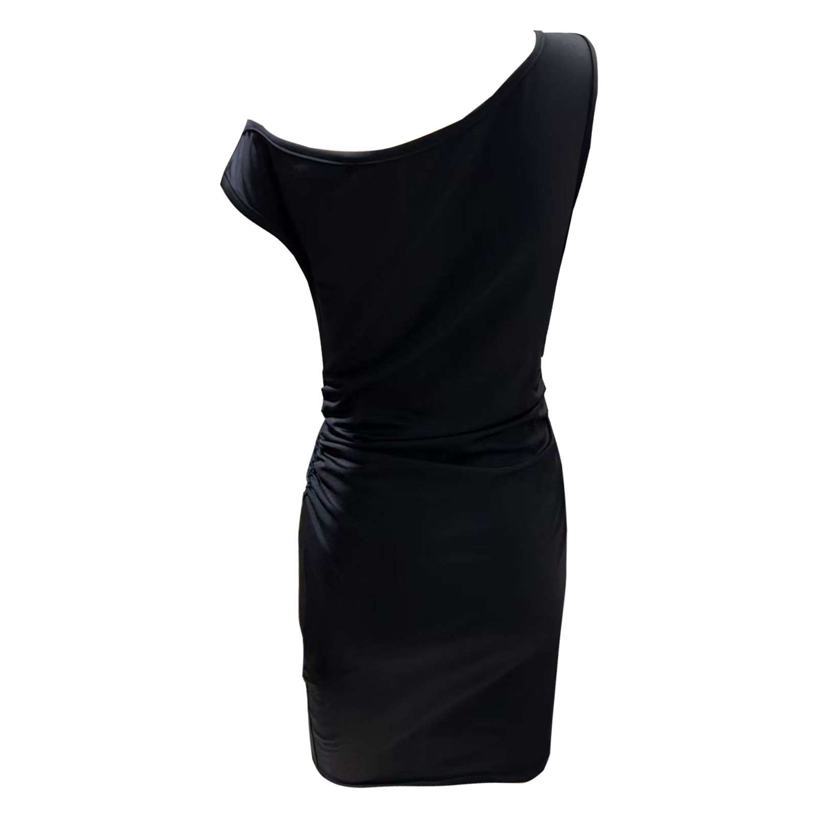 thumbnail image 4 of Vestido ajustado de color liso con hombros descubiertos: cómoda prenda informal de negocios/ropa de playa para el verano con cinturón, lavable a máquina, tallas reales S-XL, 4 of 6